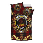 Cameron Black and Red Tartan Crest Bedding Set - Golden Thistle Style
